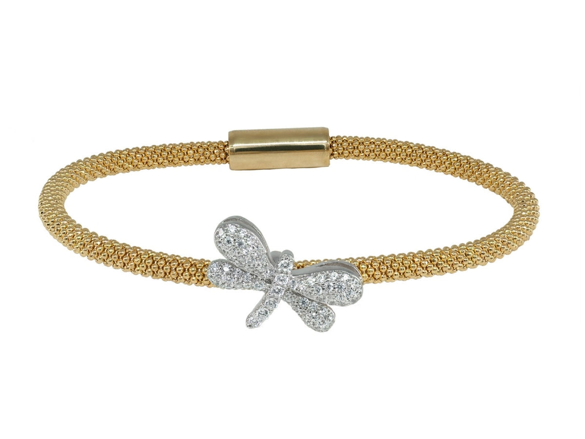 Fronay 122162G Sparkling CZ Dragonfly Pendant Bracelet in Gold Plated